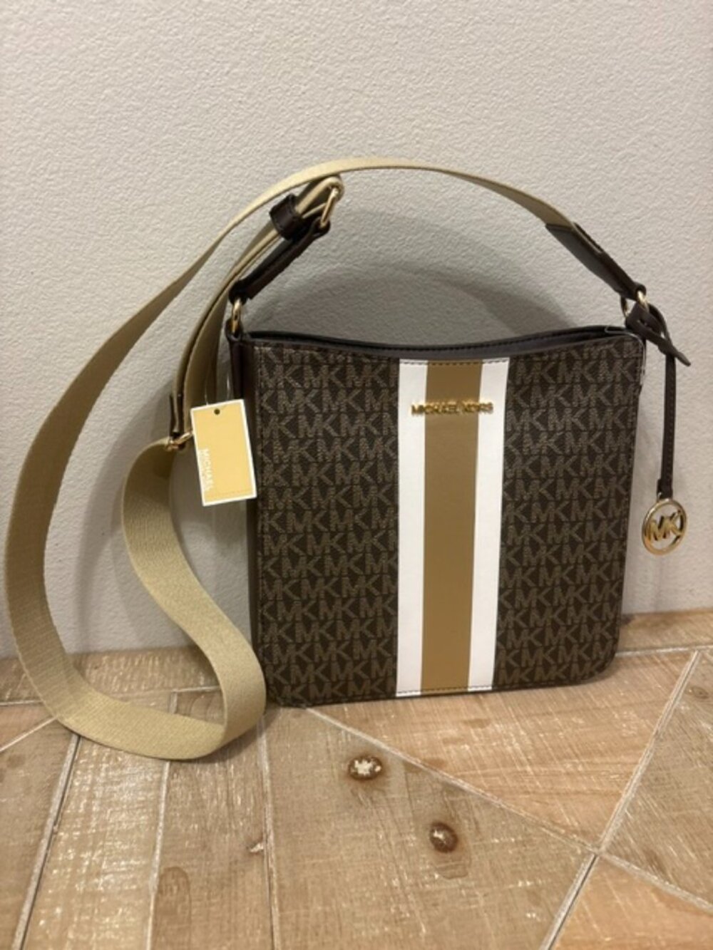 Jet Set Small Signature Logo Stripe Crossbody Bag in Brown - Michael Kors